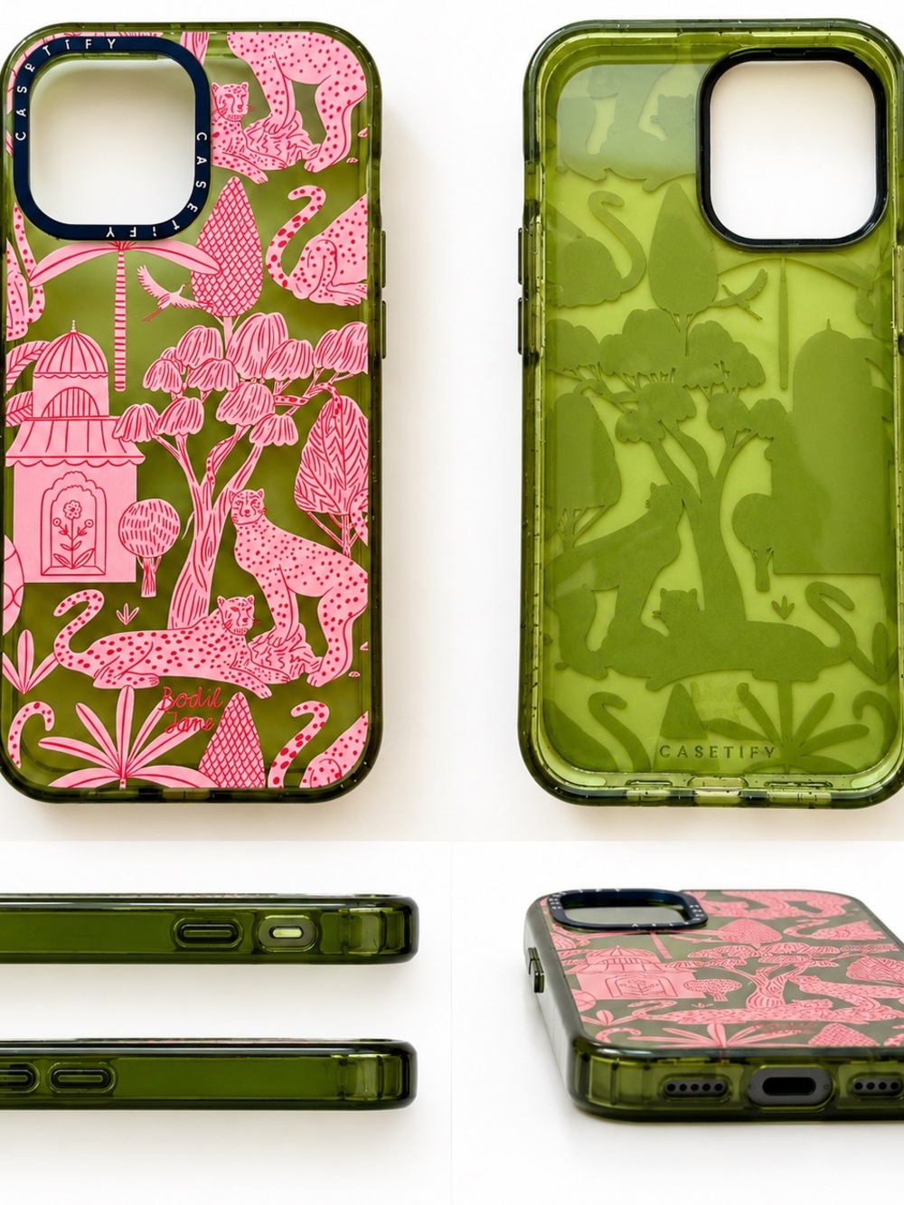 Casetify Pink & Olive Green Jungle Print 14 Pro Max iPhone Case